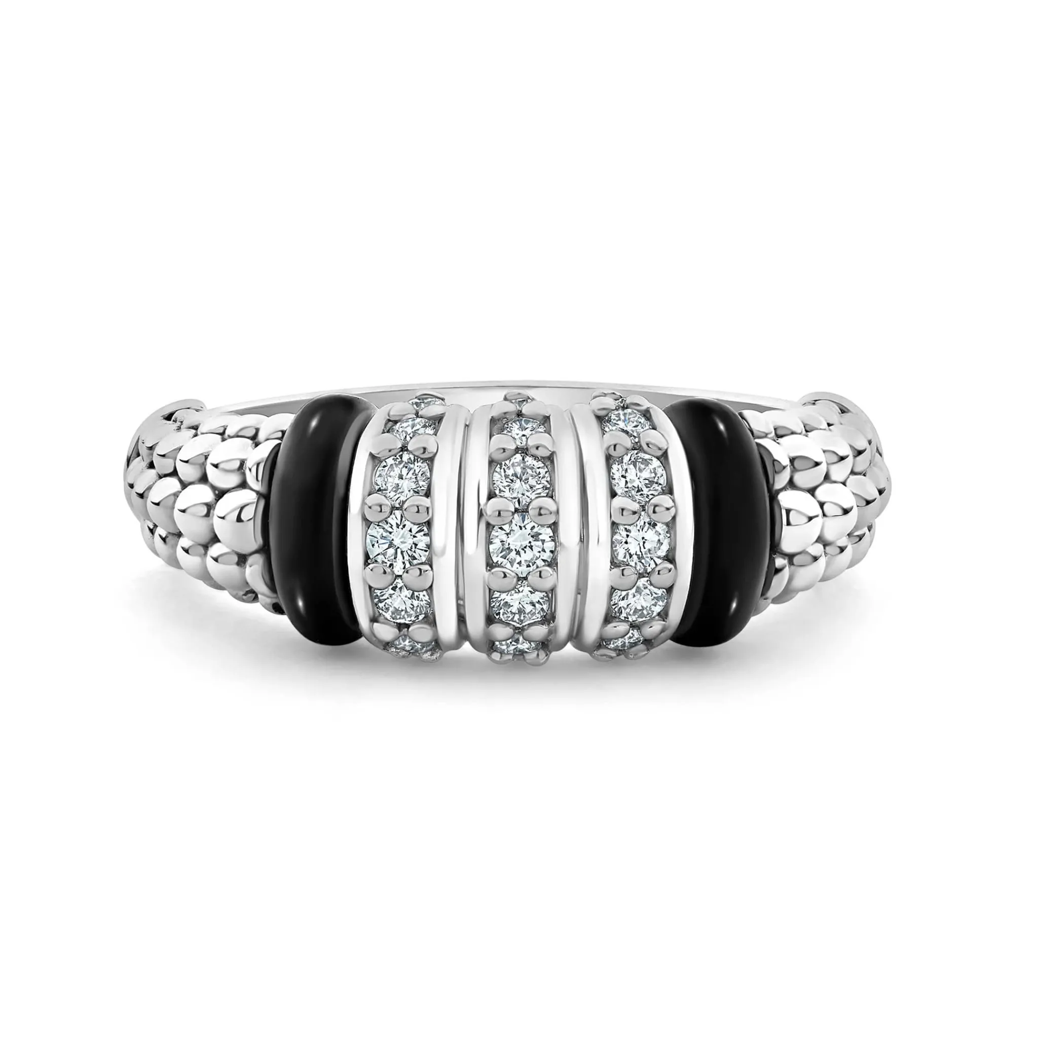 Discount LAGOS Three Station Diamond Ceramic Caviar Ring