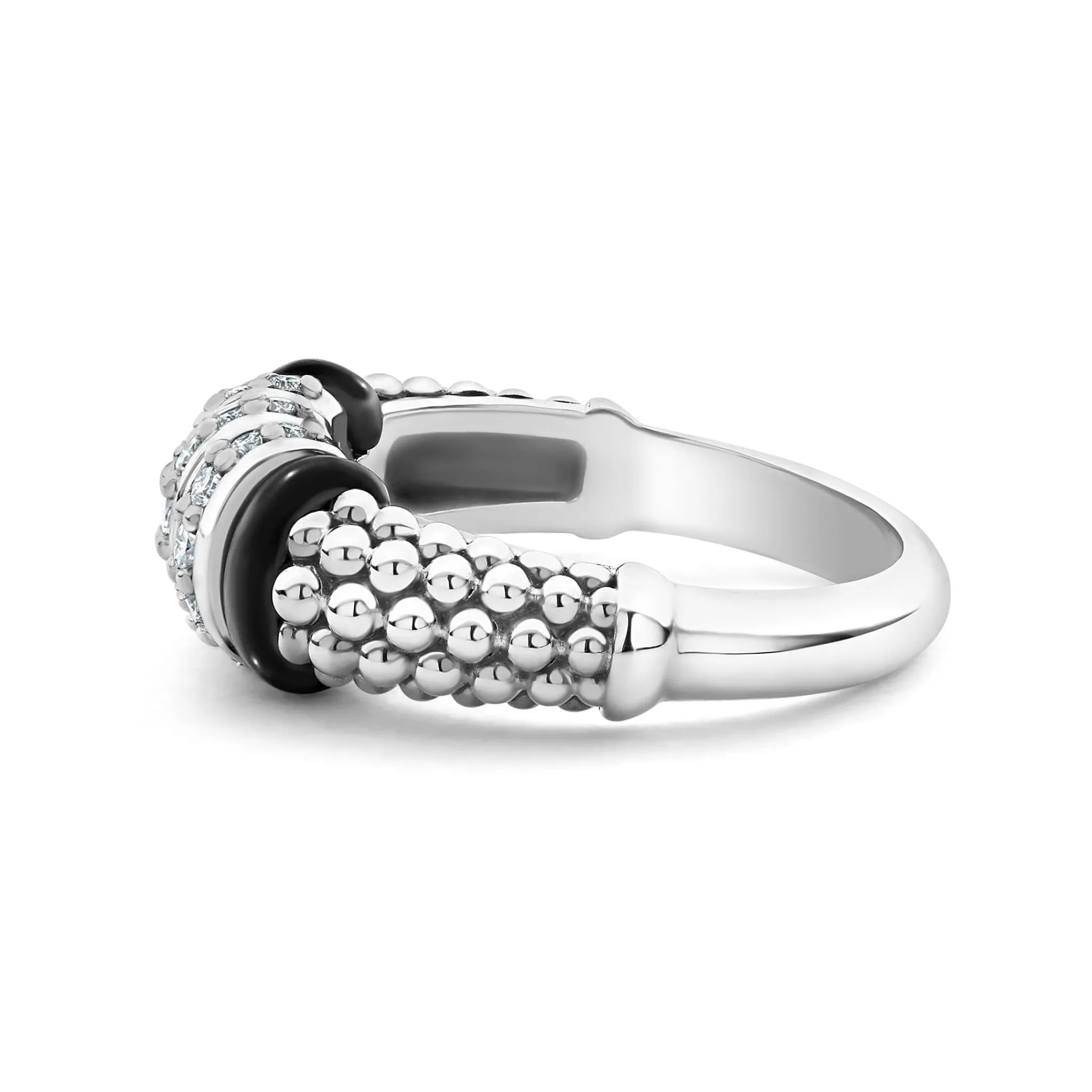 Discount LAGOS Three Station Diamond Ceramic Caviar Ring