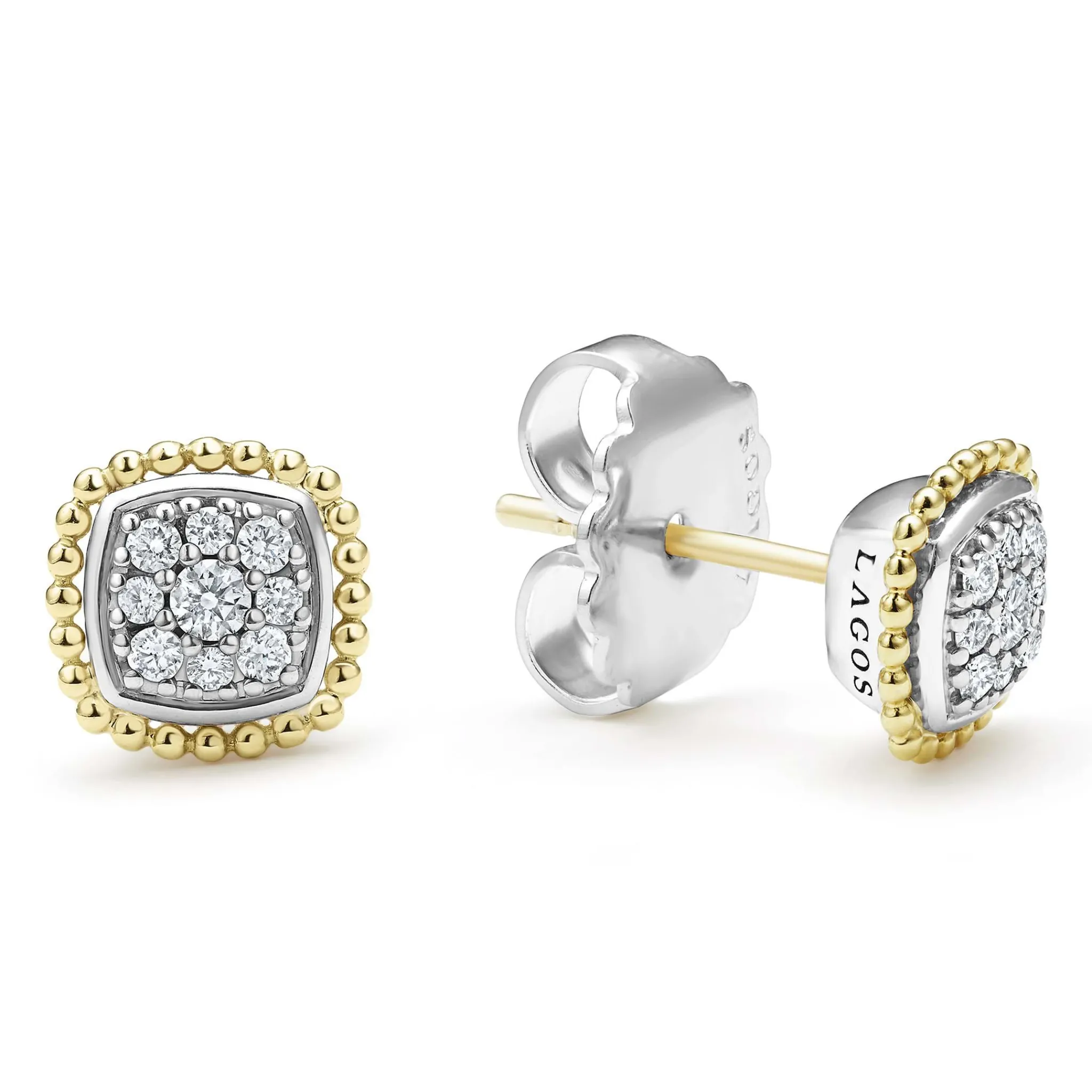 Best Sale LAGOS Two-Tone Caviar Diamond Stud Earrings