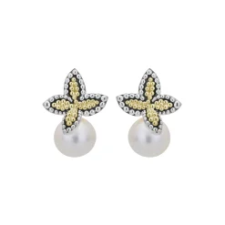 Cheap LAGOS Two-Tone Caviar Floral Pearl Earrings