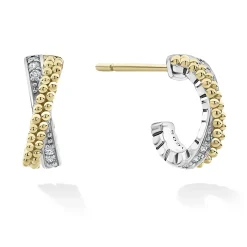 Store LAGOS Two-Tone Caviar X Diamond Huggie Earrings