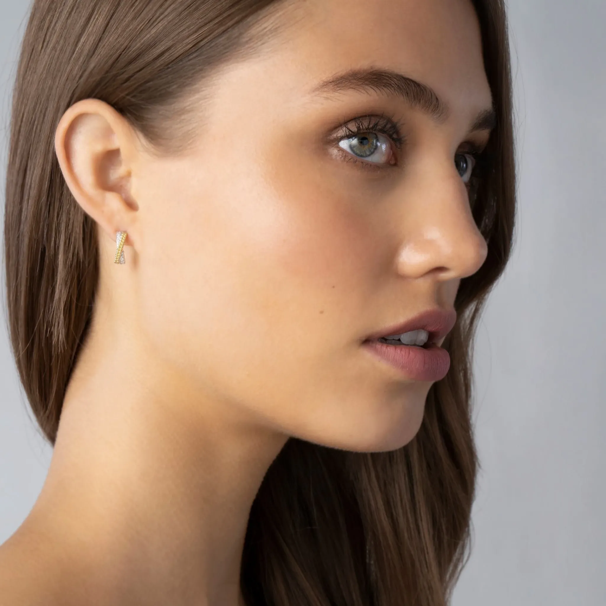 Store LAGOS Two-Tone Caviar X Diamond Huggie Earrings