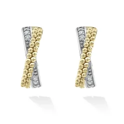 Sale LAGOS Two-Tone Caviar X Diamond Huggie Earrings