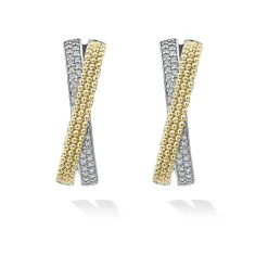 Clearance LAGOS Two-Tone Caviar X Diamond Hoop Earrings
