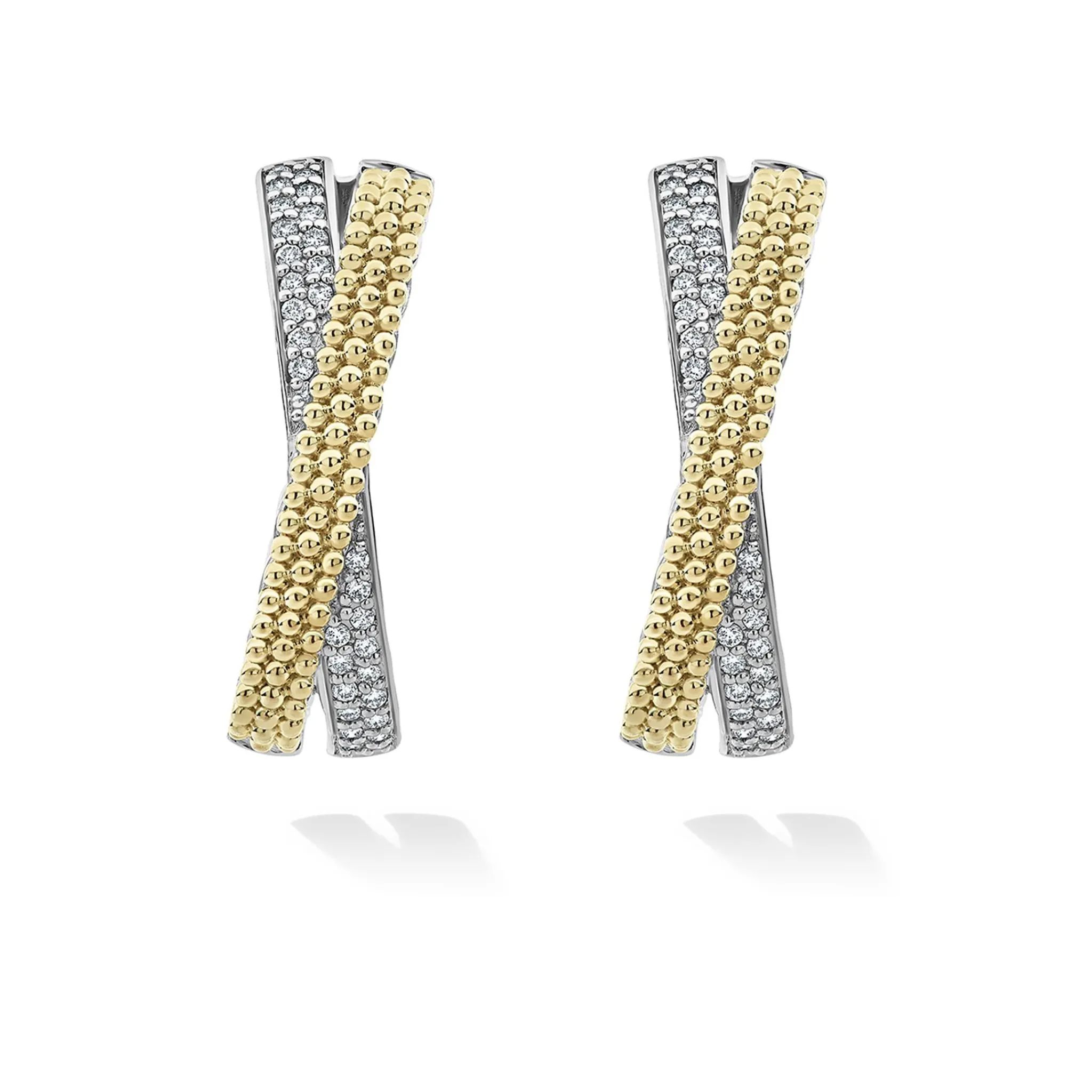 Clearance LAGOS Two-Tone Caviar X Diamond Hoop Earrings