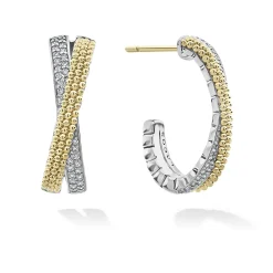 Clearance LAGOS Two-Tone Caviar X Diamond Hoop Earrings