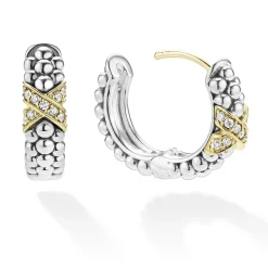 Shop LAGOS Two-Tone Diamond Huggie Earrings