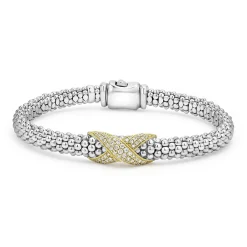 Shop LAGOS Two-Tone Diamond X Caviar Bracelet | 6Mm