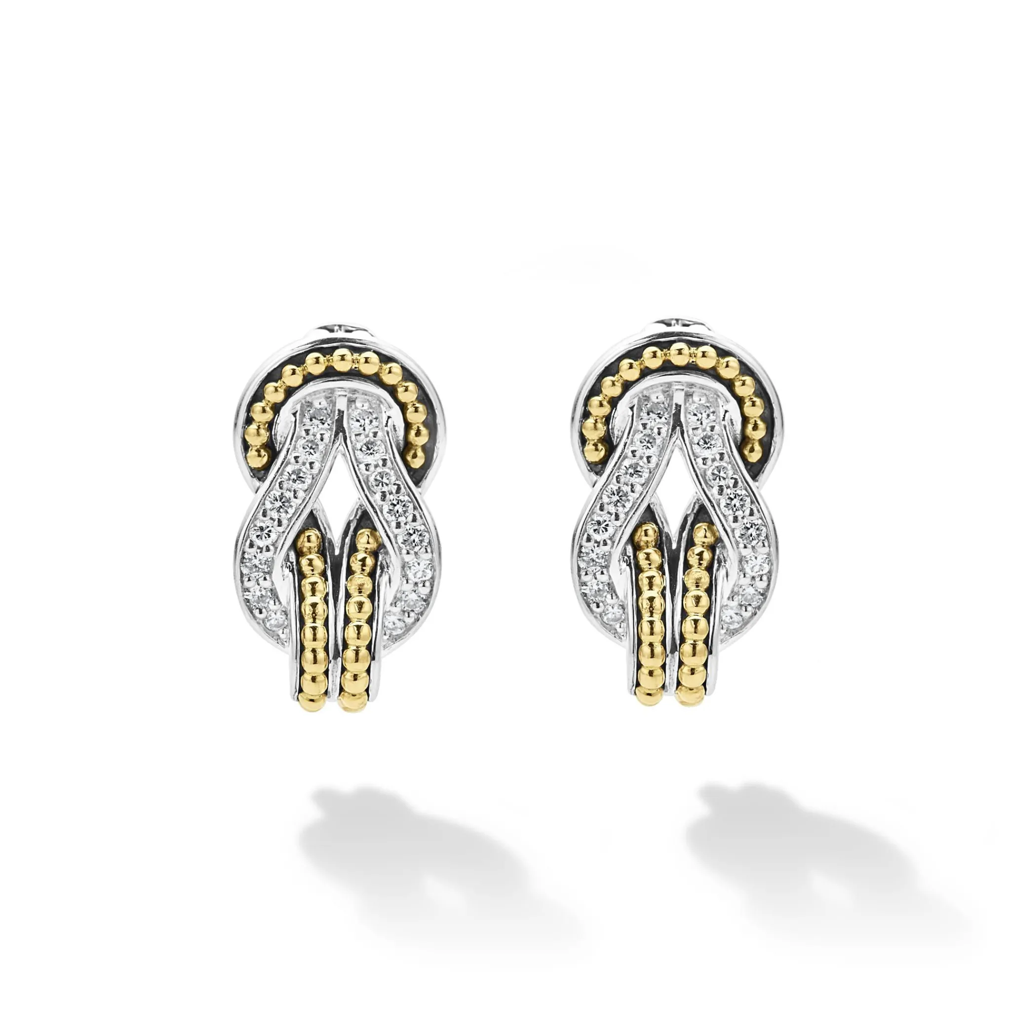 Best Sale LAGOS Two-Tone Knot Diamond Huggie Earrings