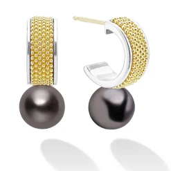 Discount LAGOS Two-Tone Tahitian Black Pearl Hoop Earrings