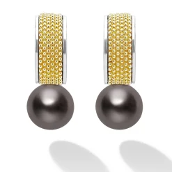 Discount LAGOS Two-Tone Tahitian Black Pearl Hoop Earrings