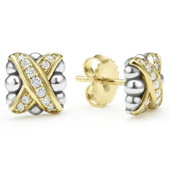 Shop LAGOS Two-Tone X Diamond Stud Earrings